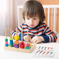 Juguetes de Madera Montessori 2 en 1 para niños de 2, 3, 4 y 5 años, rompecabezas de Madera con cuentas, juguetes apilables, rompecabezas de Madera, juego educativo acualizado - details 0