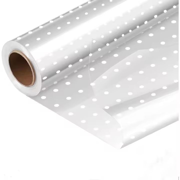 Papel Celofán Rollo Celofán Transparente de Lunares Blancos,Transparente Papel Flor Envoltura,Papel de Regalo Transparente para Floristería,Envolver Cesta, Ramos(54CM * 30M) - 1