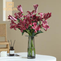 Decoración De Hogar 3D Impresión PVC Lirio Artificial Bouquet De 3 Cabezas Simulación De Flor Para Bodas Y Arrangements Internos - details 2
