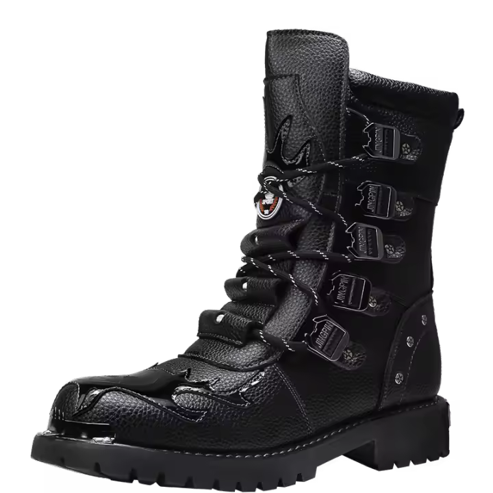 Botas De Ciclismo Para Hombres De Cuatro Estaciones Botas De Motocicleta Al Aire Libre De Talla Grande Altas En Cuero Casual Antideslizantes Estilo Británico - 1