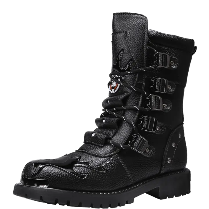 Botas De Ciclismo Para Hombres De Cuatro Estaciones Botas De Motocicleta Al Aire Libre De Talla Grande Altas En Cuero Casual Antideslizantes Estilo Británico - 1