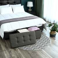 Baúl tapizado capitoné, taburete de almacenamiento textil con asiento acolchado, patas de madera maciza y tapa, gris oscuro - details 14