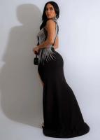 Vestido De Noche Largo Para Mujer Con Pedrería Y Abertura Alta Vestido De Seda Y Spandex Elegante Y Sexy Para Bodas Y Fiestas - details 10
