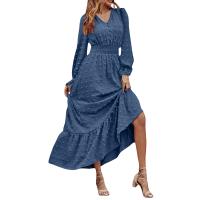 Vestido Bohemio Largo De Maxi Para Mujer Con Cintura Elástica Y Estampado A-Line Manga Larga Vestido De Dama Con Volante Y Hemorragia Suave Para Primavera Y Otoño - details 2