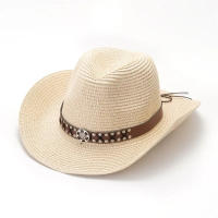 Sombrero De Paja Con Cinturón Para Mujer Protección Solar Casual Vintage Adecuado Para Viajes Pesca Y Exterior - details 5