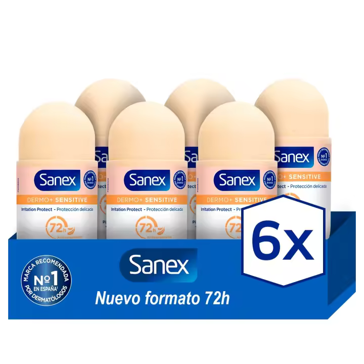 Sanex Dermo Sensitive Desodorante Antitranspirante Roll-On 72 Horas. Pack 6 - 1