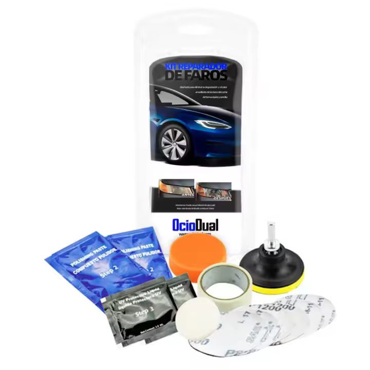 Ociodual Kit Profesional de Pulido Faros Autos Resturacion Lija Esponja Pulimento Reparacion Restauracion para Coche Automovil - 1