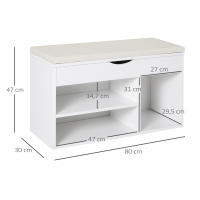 HOMCOM Banco Zapatero con Asiento Zapatero de Entrada Recibidor Moderno con Cajón Estantes Abiertos y 1 Cojín para Pasillo 80x30x47cm - details 2