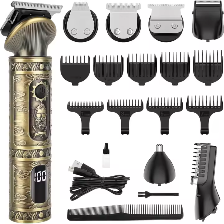 Cortapelos Hombre - Maquina de Cortar Pelo Hombre con 9 Peines Guía, Maquina de Afeitar Hombre, Depiladora Corporal Hombre, Cortapelos Nariz, 6 en 1, Carga USB, Pantalla LED - 1