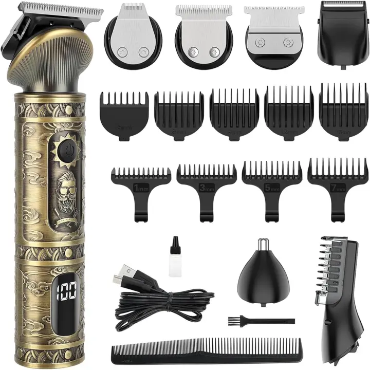 Cortapelos Hombre - Maquina de Cortar Pelo Hombre con 9 Peines Guía, Maquina de Afeitar Hombre, Depiladora Corporal Hombre, Cortapelos Nariz, 6 en 1, Carga USB, Pantalla LED - 1