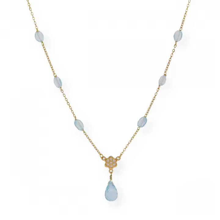 Collar Largo Castellano Joyeros Oro 18K Topacios Azules y Diamantes - 1