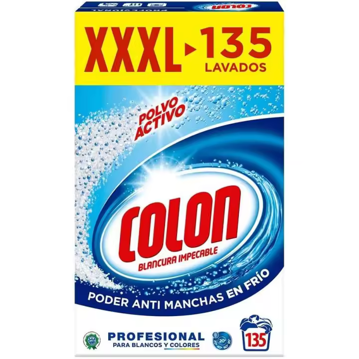 Colon Polvo Activo - Detergente para lavadora, adecuado para ropa blanca y de color, formato polvo - 135 dosis, 7.037 kg - 1
