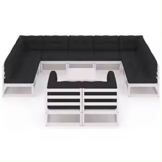VIDAXL 3077270 conjunto de jardín de 11 sofás con cojines y una mesa de madera color banco y gris - 1