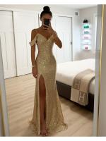 Vestido De Fiesta Casual Largo Con Abertura Y Lentejuelas Estilo Europeo Y Estadounidense Para Mujer Vestido Halter Sin Costuras De Verano Y Otoño - details 3