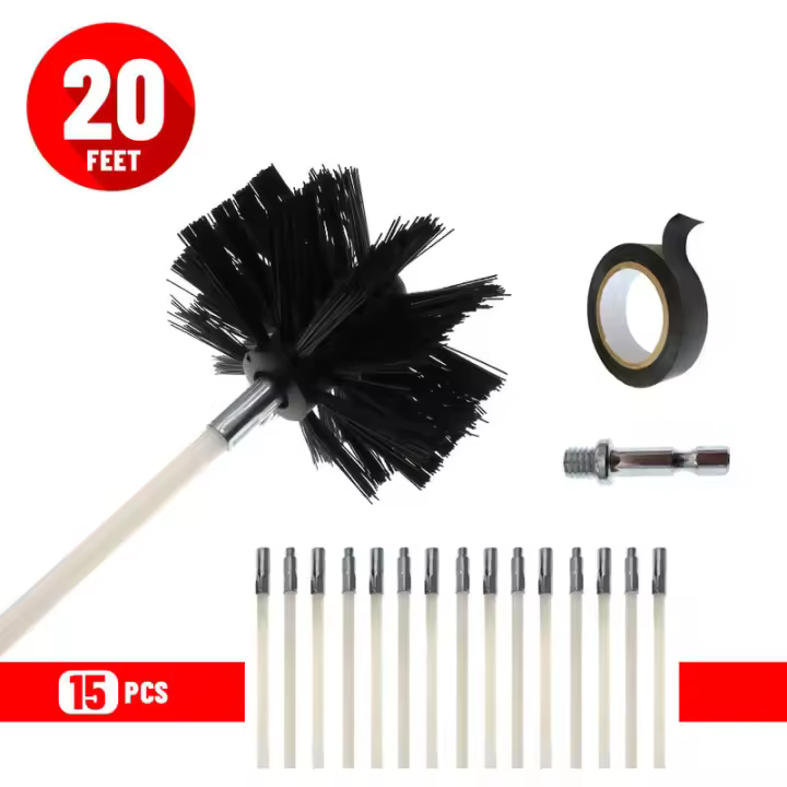 Kit De Barrido De Estufa De Pellets Cepillo De Limpieza De Chimenea Ajustable Conductos De 100 Mm 15 Varillas De Barrido (20 Pies) Kit De Limpieza De Estufa De Pellets Herramienta De Limpieza - 1