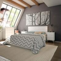 Meimon SWEET Conjunto dormitorio: cabezal para cama 135–150 cm + 2 mesitas de noche con 3 cajones cada una, tablero melaminizado TIPO E1 (15 mm/10 mm), traseras MDF 3 mm, cantos PVC 0,6 mm, guías metálicas, patas ABS marrón, tiradores ABS blanco - details 2