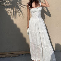 Vestido Largo Elegante De Mery Con Espalda Descubierta Y Aros En Malla Halter Sin Mangas Para Mujer Verano 2024 Sexy Y Club - details 4