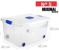 57L - Caja de almacenaje transparente de plástico con tapa, ruedas y cierres a presión - 45 x 62 x 32cm Compartimento para antipolillas , Ideal para ropa y objetos , Fácil manejo y transporte - details 2