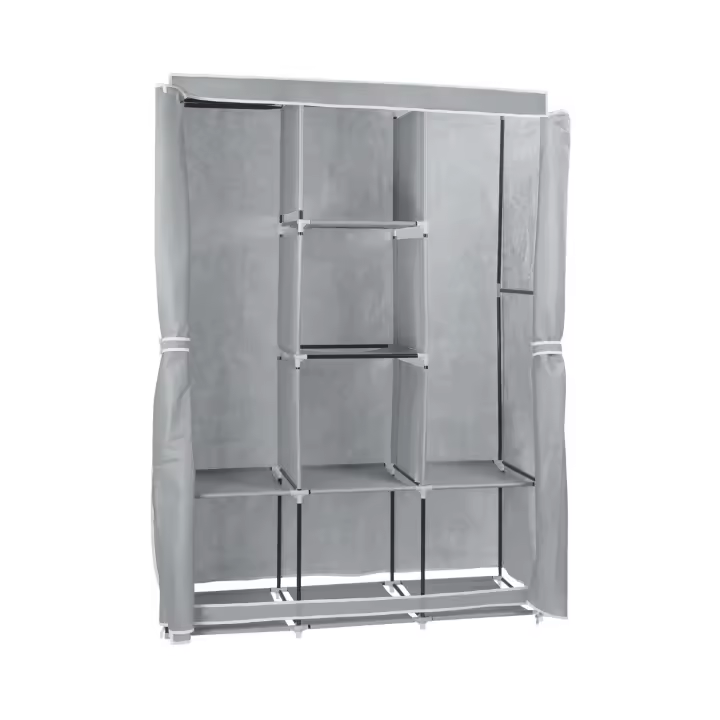 Armario Ropero de Tela Triple con Cortinas Correderas Blanco/Gris 118x45x169cm O91 - 1