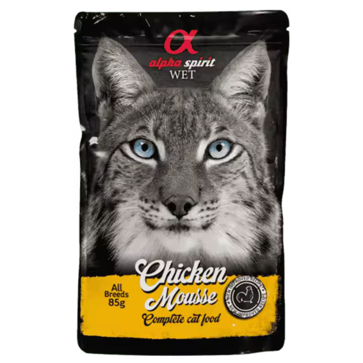Alpha Spirit Pouch Mousse para Gato Sabor Pollo 24x85g – Comida Húmeda Natural, Sin Cereales y Alta Palatabilidad - 1