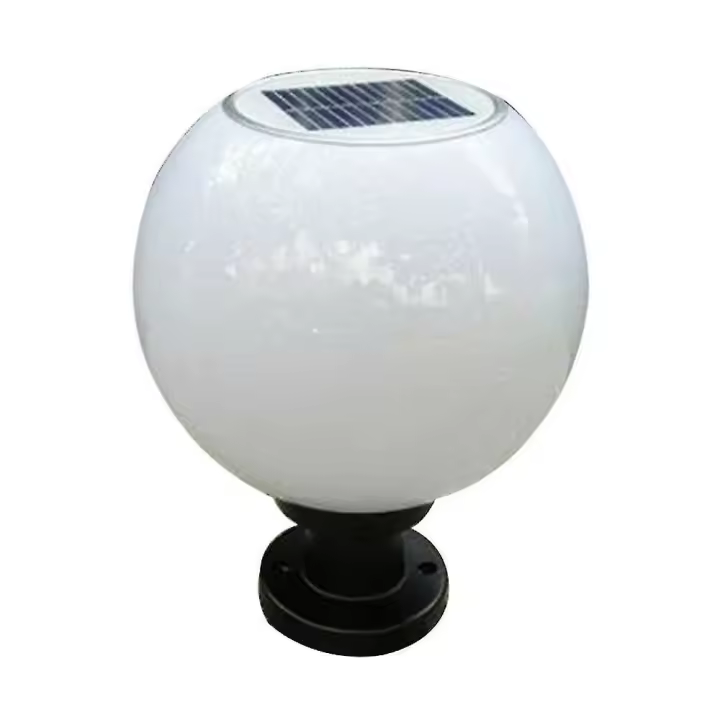 Led 200mm Solar Wall Pillar Lamp Outdoor Round Ball Round Light Pathway Light - 1