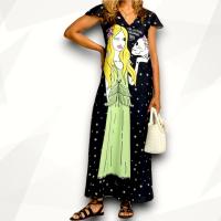 Vestido Largo "Haciendo Bien" Aire Retro Mujer | Reversible Ilustración Maxi Print | Poliéster Caída Fluida - details 1