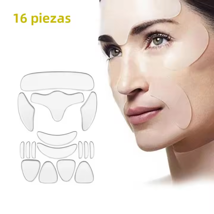 Juego De Parches Faciales Reutilizables De Silicona Antiarrugas 5/11/16/18 Piezas Para Rostro Cuello Frente Ojos Mejillas Y Pecho Herramientas De Belleza - 1