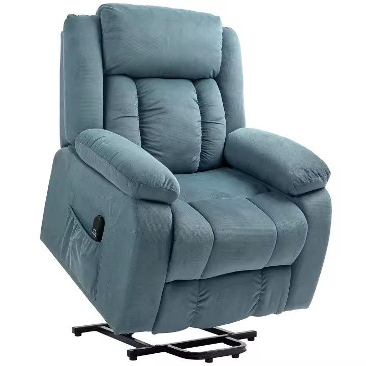 HOMCOM Sillón Relax Reclinable Eléctrico Sillón Levanta Personas con Mando a Distancia Reposapiés y Bolsillos Laterales Sillón Elevador para Salón Dormitorio Azul - 1
