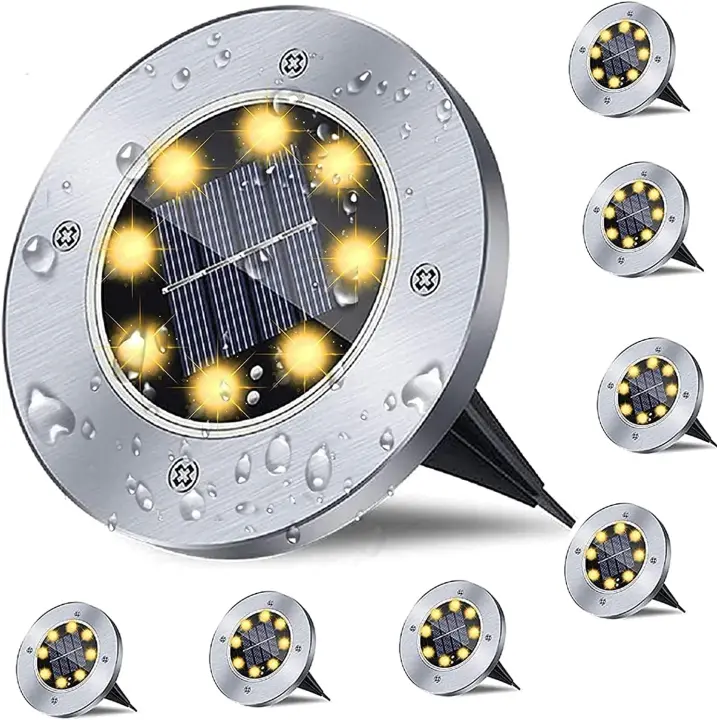 4.5 * 5.3 pulgadas 8 luces solares de piso, luces de jardín impermeables, luces subterráneas, adecuadas para jardines al aire libre, caminos, patios, terrazas, césped, patios, pasillos, luces de paisaje (luz cálida) - 1