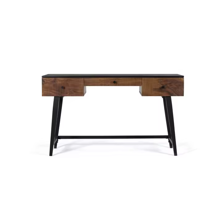 Escritorio de madera de palisandro y patas de metal marrón - 1