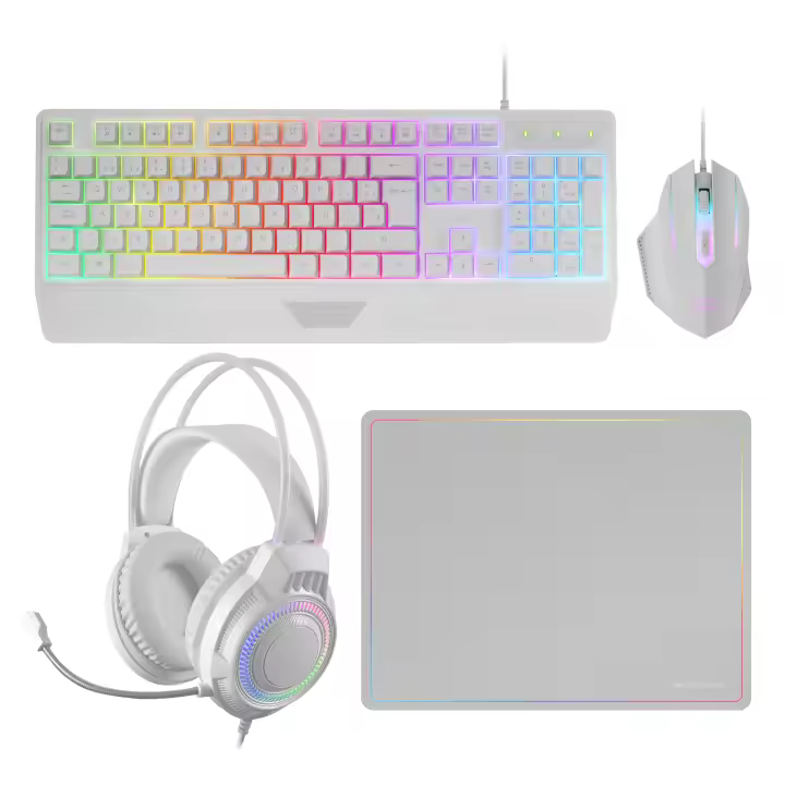 Mars Gaming MCP124PRO, Combo Gaming 4en1, Teclado RGB H-Mech con Reposamuñecas, Ratón RGB 3200DPI y Switches HUANO, Auriculares FRGB, Alfombrilla Nanotextil 36x26cm, Compatibilidad Multiplataforma, Combo Negro o Blanco, Idioma Español, Francés o Portugués - 1