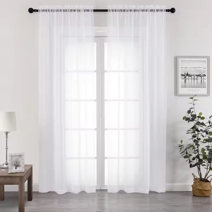 Cortinas blancas transparentes de 244 cm de largo, juego de 2 paneles, cortinas de gasa sólida y aireada que filtran la luz para dormitorio y sala de estar. - 1