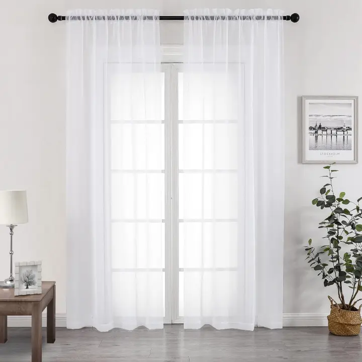 Cortinas blancas transparentes de 244 cm de largo, juego de 2 paneles, cortinas de gasa sólida y aireada que filtran la luz para dormitorio y sala de estar. - 1