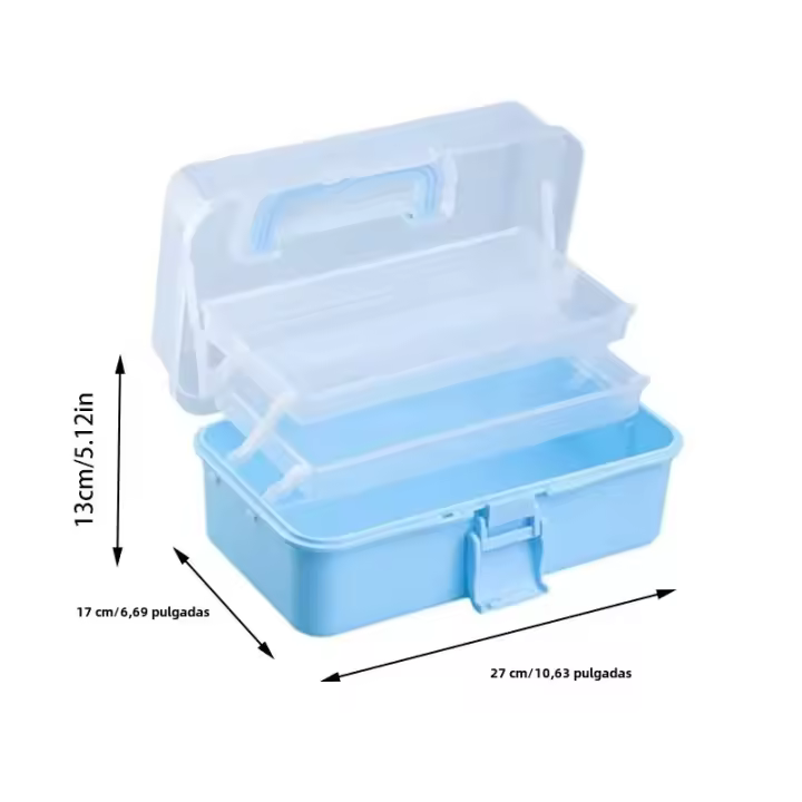 Caja De Almacenamiento De Manualidades Con Tres Capas Transparentes De Plástico Caja Plegable Para Herramientas Caja De Almacenamiento Para Artesanos Estudiantes De Arte Y Costura - 1