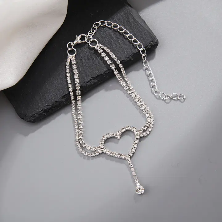 Nuevos Pulseras De Tobillo Con Diamantes Doble Capa De Corazón Boho Tennis Cadena De Pies Para Mujer Joyería De Boda Accesorios - 1