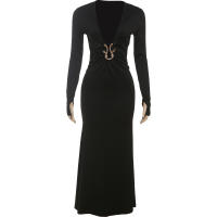 Vestido Maxi De Metal Nibber Para Mujer Con Cuello En V Y Mangas Largas Elegante Y Suelto Para Banquete Y Fiesta De Invierno Con Doce De Poliéster Y Spandex - details 0