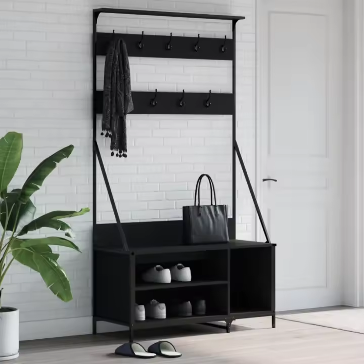 vidaXL Perchero con zapatero negro 100x41x184 cm - 1