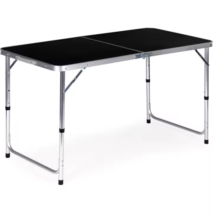 STARLEY-Mesa de campamento plegable Aluminio,mesa de campamento portátil altura ajustable para picnic, barbacoa, fiesta, playa,120 x 60 cm,Color Blanco,Negro - 1