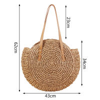 Bolso De Hombro Hecho a Mano Con Paja Vintage Bolso De Playa Redondo Bohemio Verano Casual Bolsa De Rattan Círculo Raffia Para Mujer - details 28