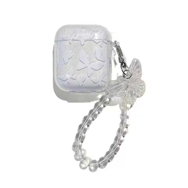 For Airpods Pro 2nd Generation Case with Portable Wristband, Compatible with Airpods Pro 2 Case, Clear TPU Shockproof Cover with Fashion Cute Butterfly Design, Glitter Butterfly - 1