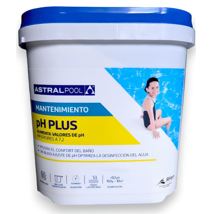 AstralPool pH Plus 5 kg Granulado 74896 – Incrementador de pH para Piscinas, Regulador Alcalinizante del Agua, Tratamiento Químico Profesional para Mantenimiento y Equilibrio del Agua de Piscina, Disolución Rápida y Alta Pureza
