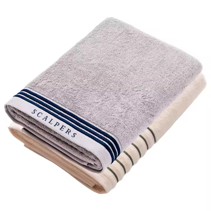 Scalpers Home Conjunto de 2 Toallas de ducha (150x90), 100% algodón, 470 GSM, en gris y blanco - 1