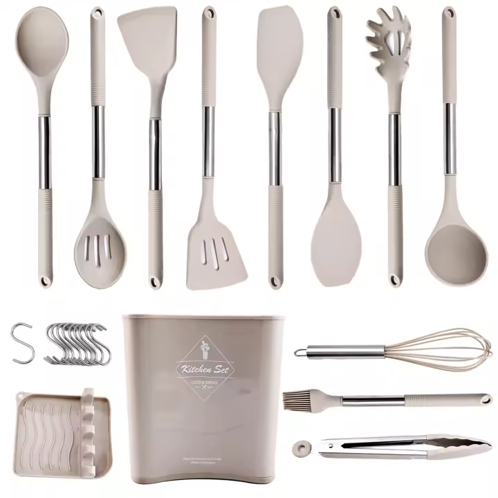 Juego De Utensilios De Cocina Ecológicos De Silicona No Adherente Con Mango De Acero Inoxidable Espátula Mezclador Para Huevo Y Cocina - 1