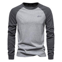 Camiseta de manga raglán de talla europea para hombre, camiseta de manga larga con empalme, Camiseta informal de algodón para hombre - details 3