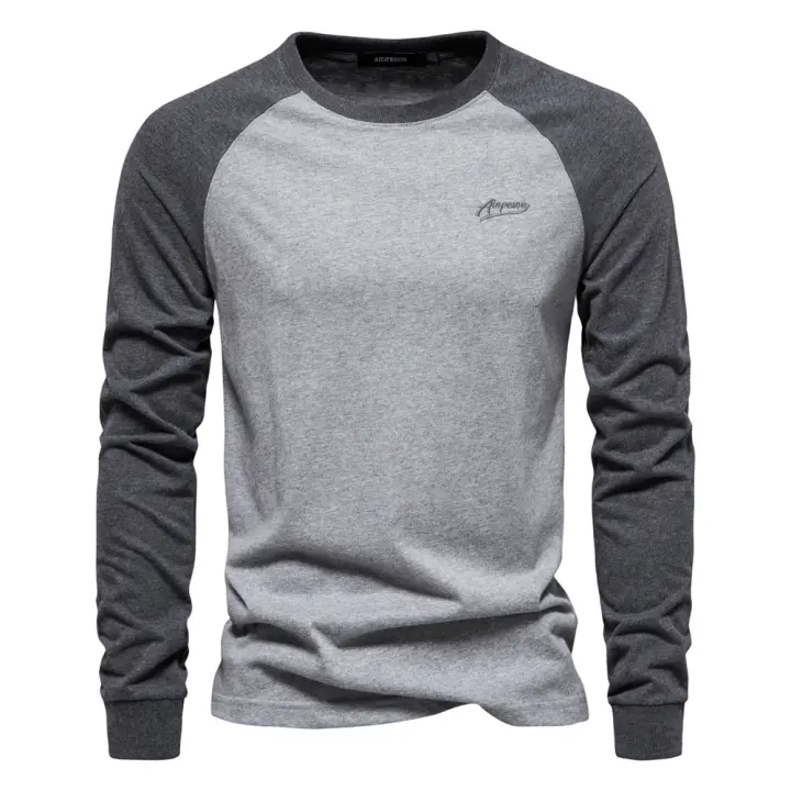 Camiseta de manga raglán de talla europea para hombre, camiseta de manga larga con empalme, Camiseta informal de algodón para hombre - 1
