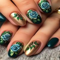 Uñas Postizas De Rosas Doradas Para 24 Dedos Acabado Brillante Fáciles De Aplicar Y Quitar Material De Resina Estilizado - details 0