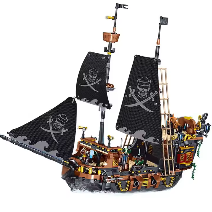 Bloques De Construcción Pirate Ship Modelo De Barco Sailing Bricks Serie De Tráfico Creativo Decoración De Escritorio Juguete Para Niños Y Adultos Regalos - 1