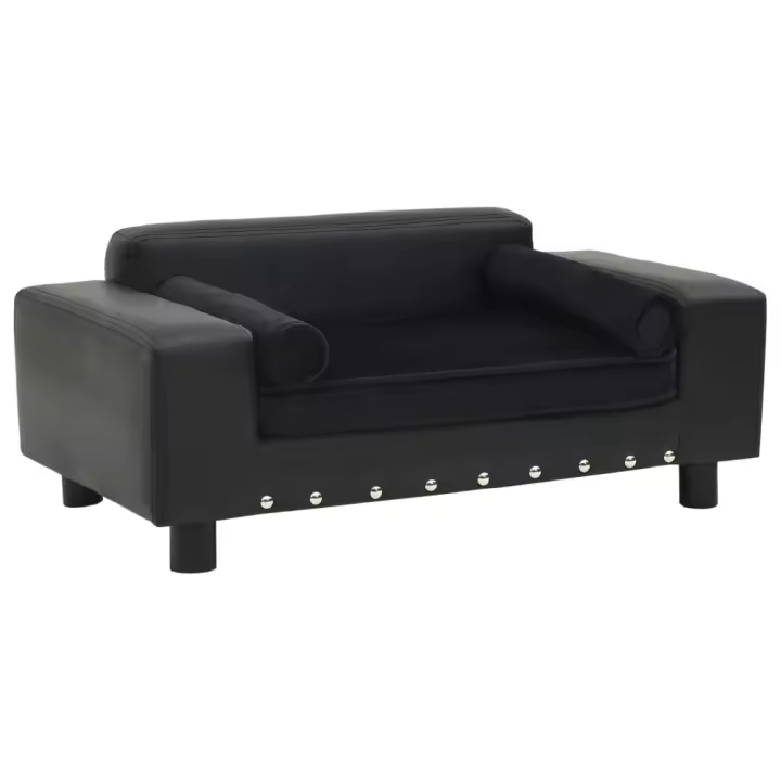vidaXL SOFÁ PARA PERROS FELPA Y CUERO SINTÉTICO NEGRA 81X43X31 CM - 1