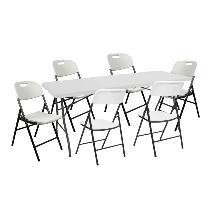 Conjunto Plegable Mesa 180cm y 6 Sillas con Asa Catering O91 - 1