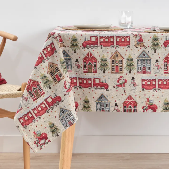 Mantel Antimanchas Premium Jacquard Colección Navidad - Elegante mantel para la mesa de Navidad, diseño Jacquard de alta calidad con tratamiento antimanchas. - 1